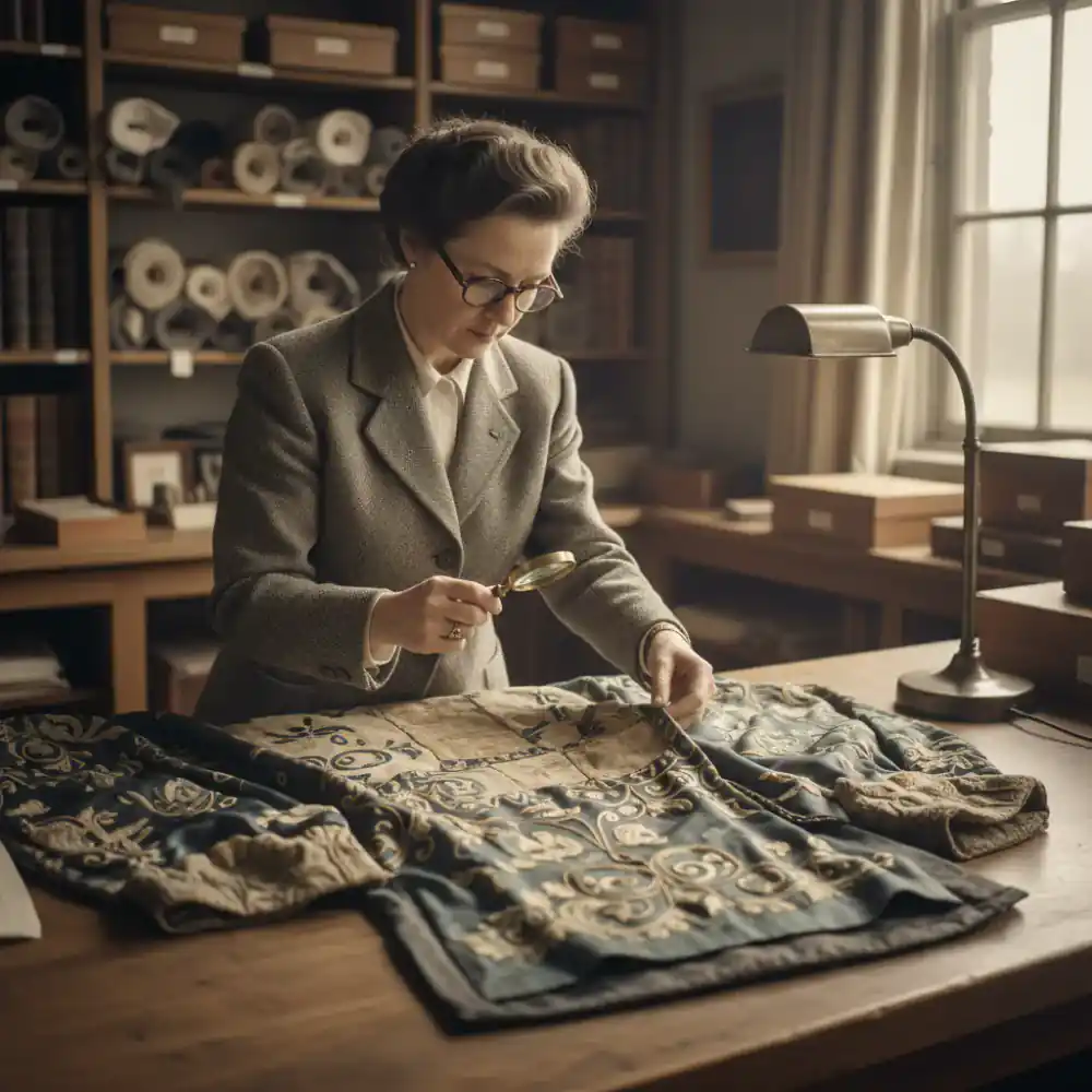Archivist inspecting a garment detail