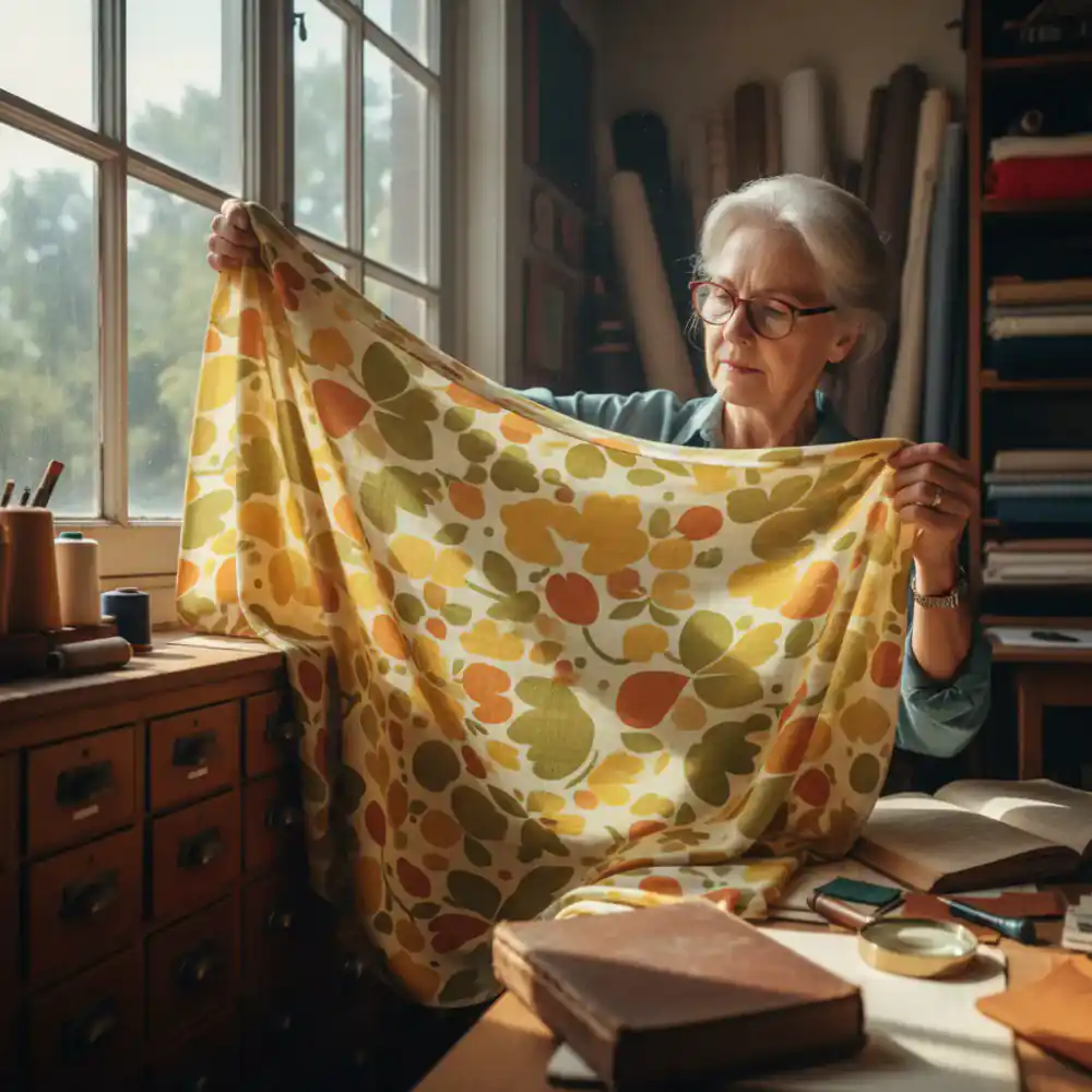 Expert appraising vintage fabric