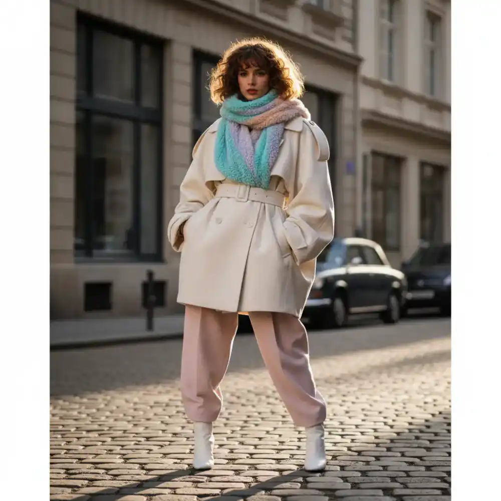 Voluminous 1980s outerwear with bold shoulders
