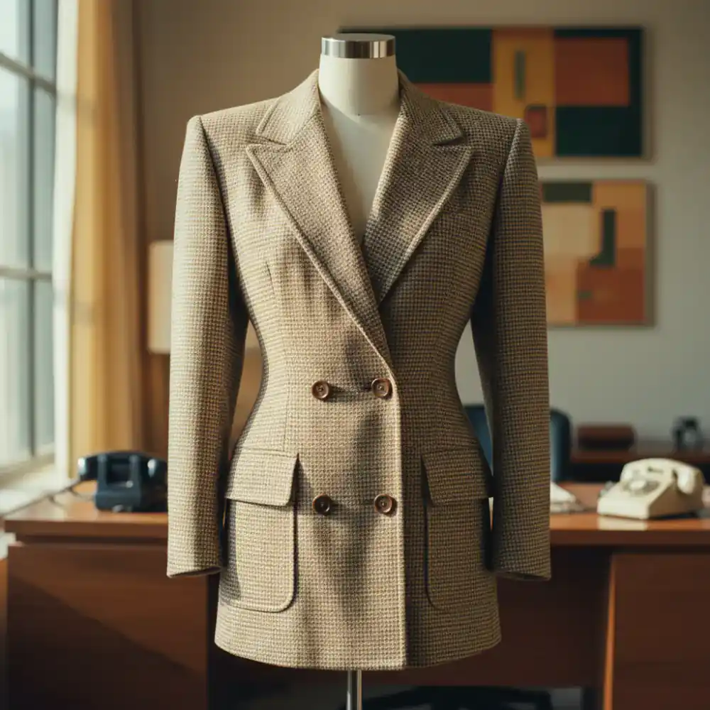 A structured 1970s blazer demonstrating sharp tailoring