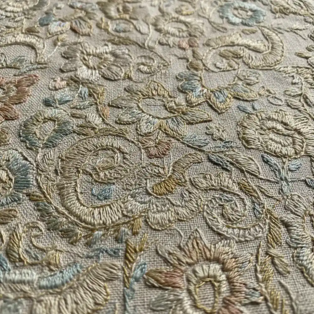 Close up of intricate vintage stitching